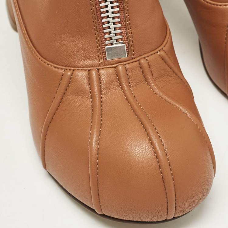 Pre Owned Stella McCartney Brown Faux Leather Groove Ankle Length Boots Size 38