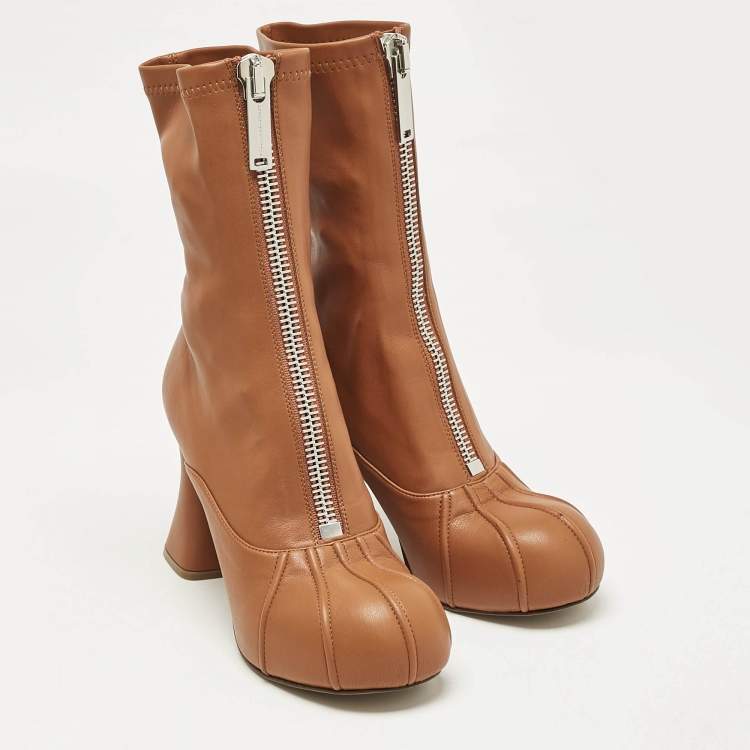 Pre Owned Stella McCartney Brown Faux Leather Groove Ankle Length Boots Size 38