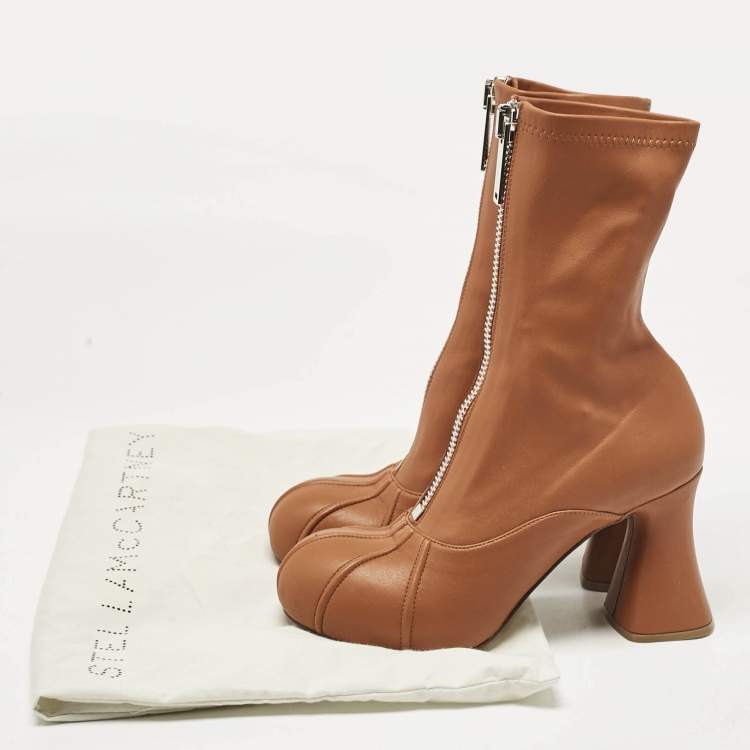 Pre Owned Stella McCartney Brown Faux Leather Groove Ankle Length Boots Size 38