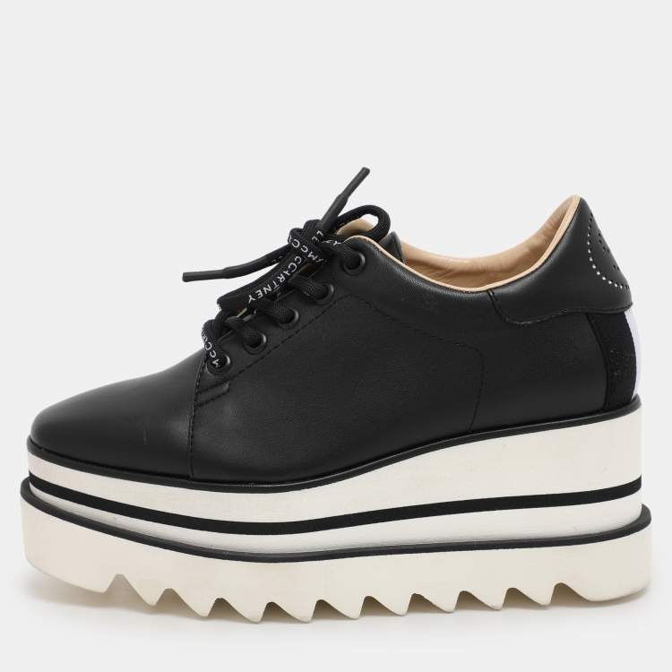 Pre Owned Stella McCartney Black Faux Leather Sneak-Elyse Derby Sneakers Size 35