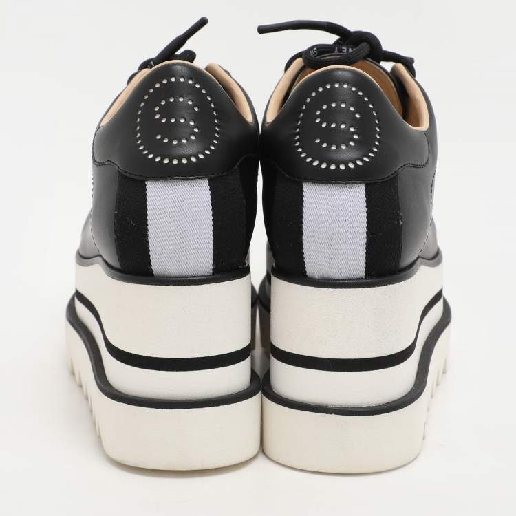 Pre Owned Stella McCartney Black Faux Leather Sneak-Elyse Derby Sneakers Size 35