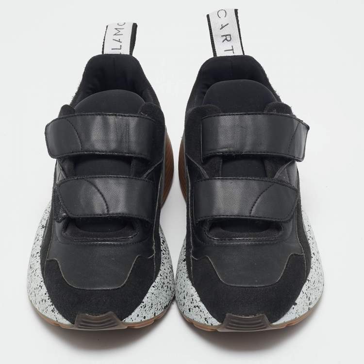 Pre Owned Stella McCartney Black Faux Leather and Faux Suede Eclypse Sneakers  Size 37