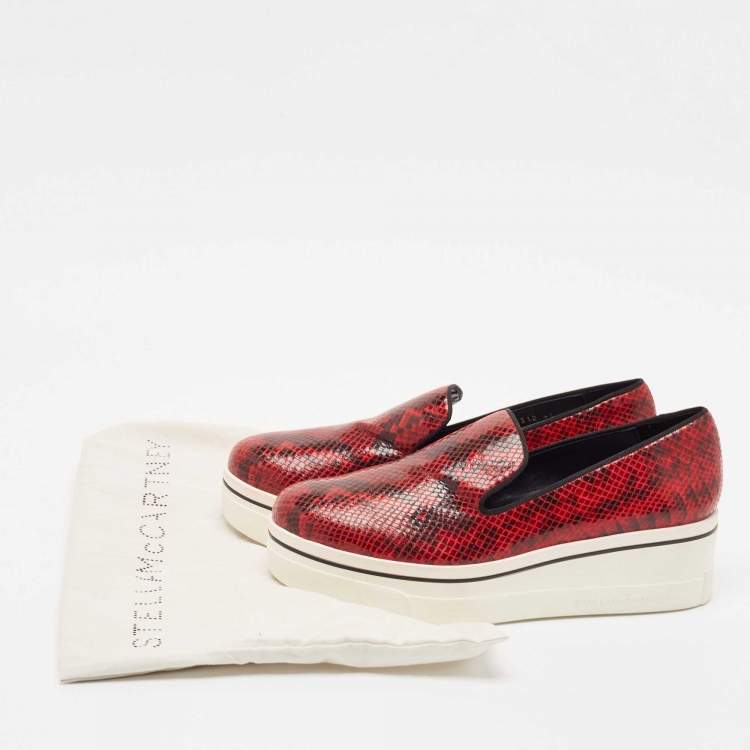 Pre Owned Stella McCartney Red/Black Faux Python Leather Creeper Platform Loafers Size 41