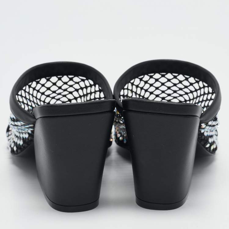 Pre Owned Stella McCartney Black Faux Leather and Mesh Slide Sandals Size 35
