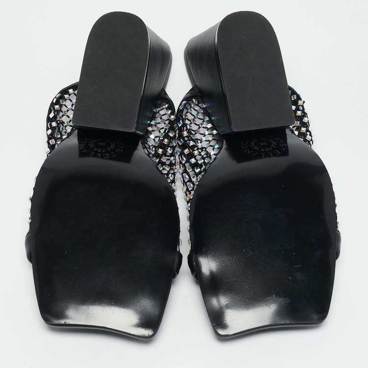 Pre Owned Stella McCartney Black Faux Leather and Mesh Slide Sandals Size 35