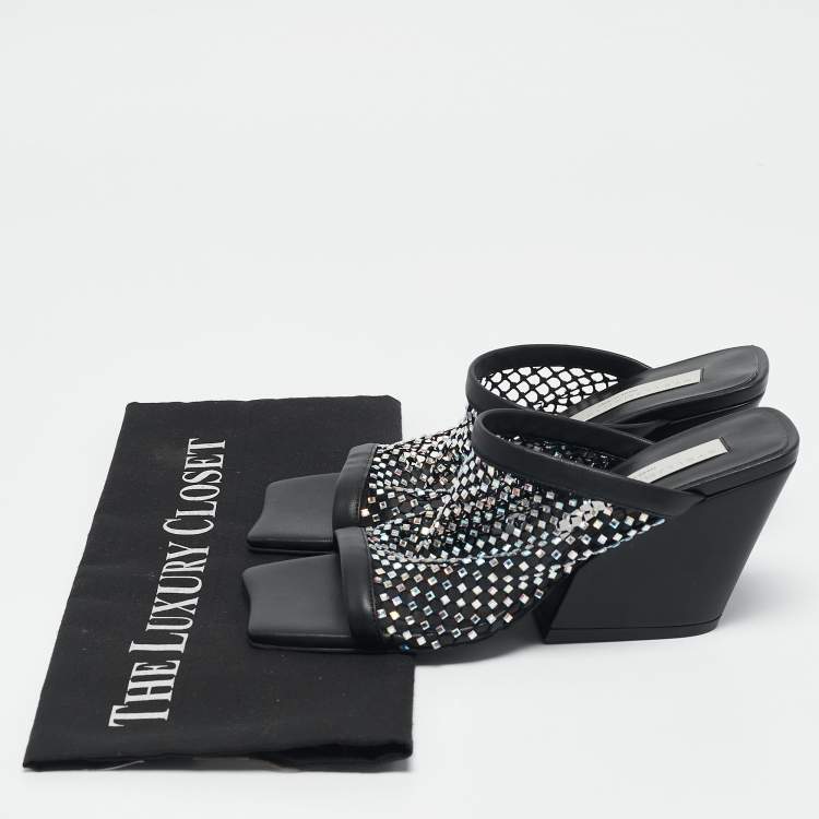 Pre Owned Stella McCartney Black Faux Leather and Mesh Slide Sandals Size 35