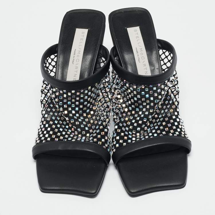 Pre Owned Stella McCartney Black Faux Leather and Mesh Slide Sandals Size 35