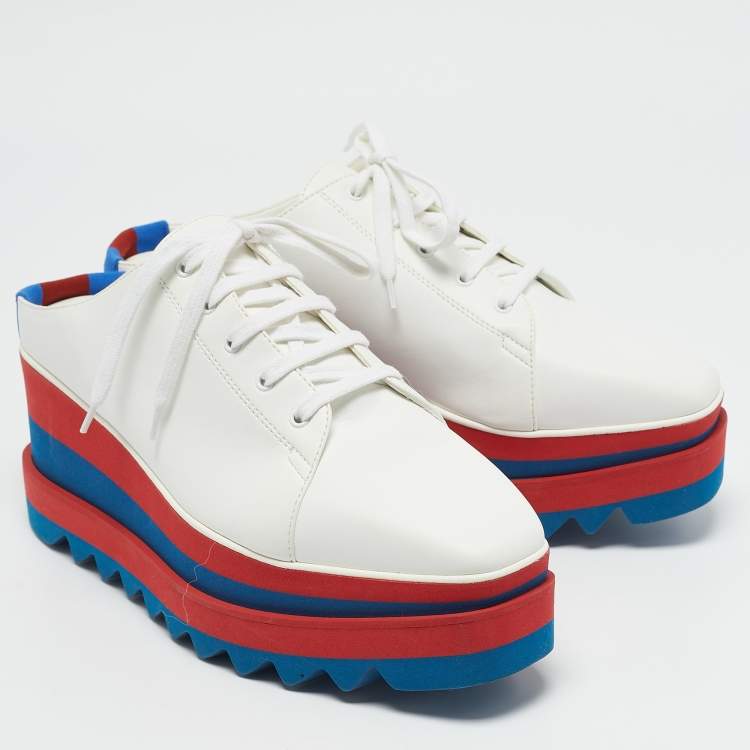 Pre Owned Stella McCartney White Faux Leather Elyse Platform Mules Size 38.5