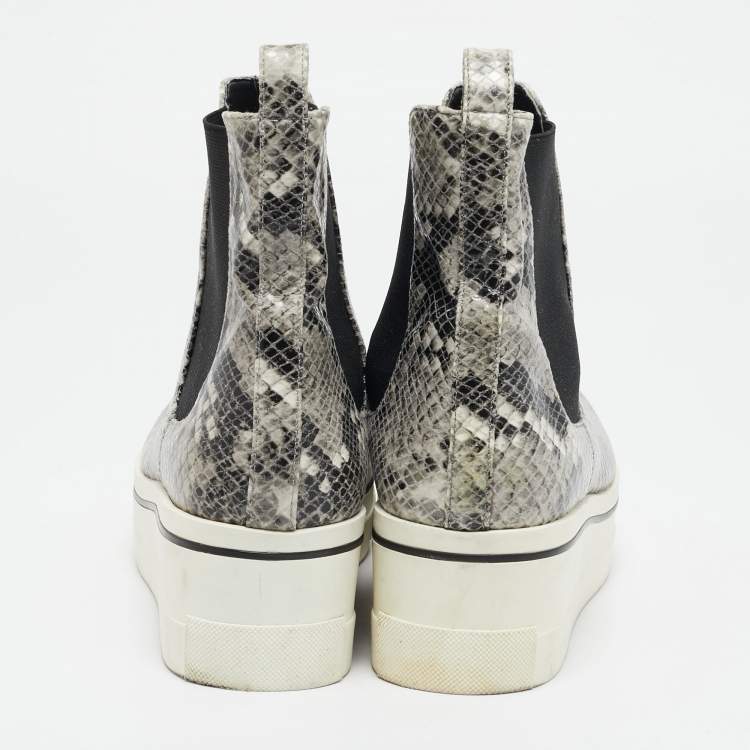 Pre Owned Stella McCartney Grey/Black Faux Snakeskin Leather Platform Ankle Boots Size 39