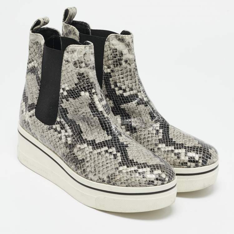 Pre Owned Stella McCartney Grey/Black Faux Snakeskin Leather Platform Ankle Boots Size 39