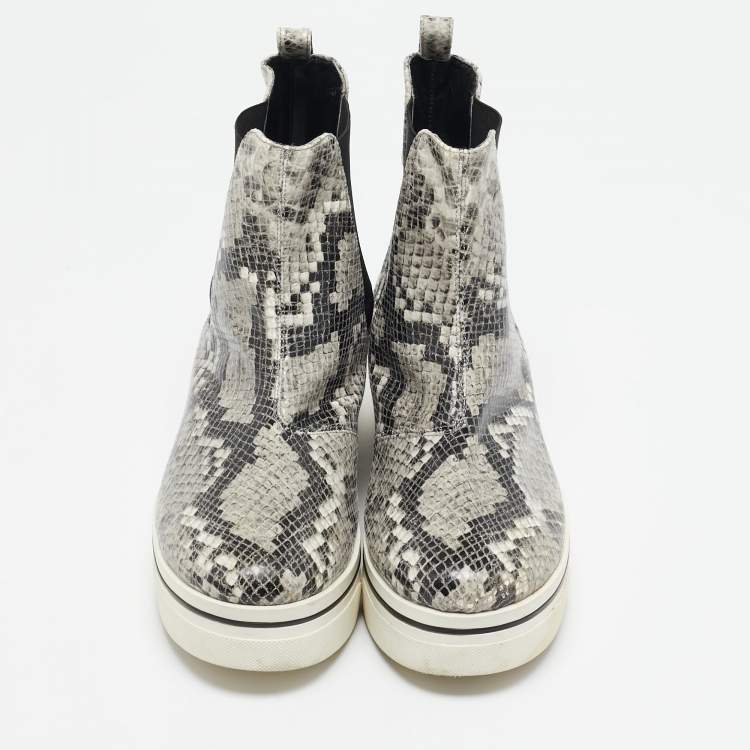 Pre Owned Stella McCartney Grey/Black Faux Snakeskin Leather Platform Ankle Boots Size 39