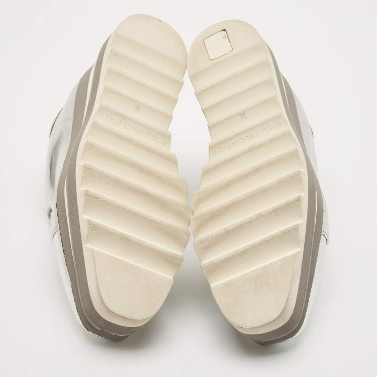 Pre Owned Stella McCartney Silver/White Faux Leather Elyse Star Platform Derby Sneakers Size 36