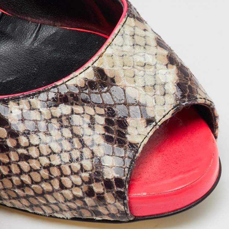 Pre Owned Stella McCartney Multicolor Faux Snakeskin Embossed Leather Peep Toe Pumps Size 40
