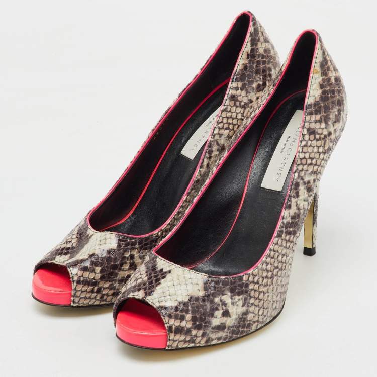 Pre Owned Stella McCartney Multicolor Faux Snakeskin Embossed Leather Peep Toe Pumps Size 40