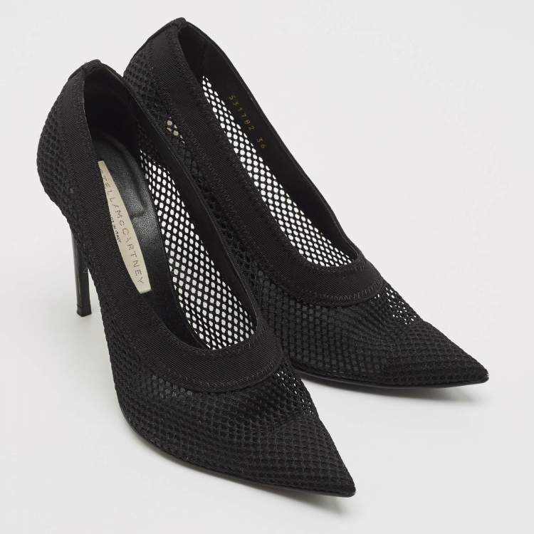 Pre Owned Stella McCartney Black Knit Mesh Pointed Toe Pumps Size 36