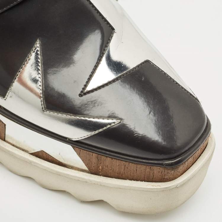 Pre Owned Stella McCartney Grey/Sliver Faux Leather Elyse Star Platform Lace Up Derby Size 35.5