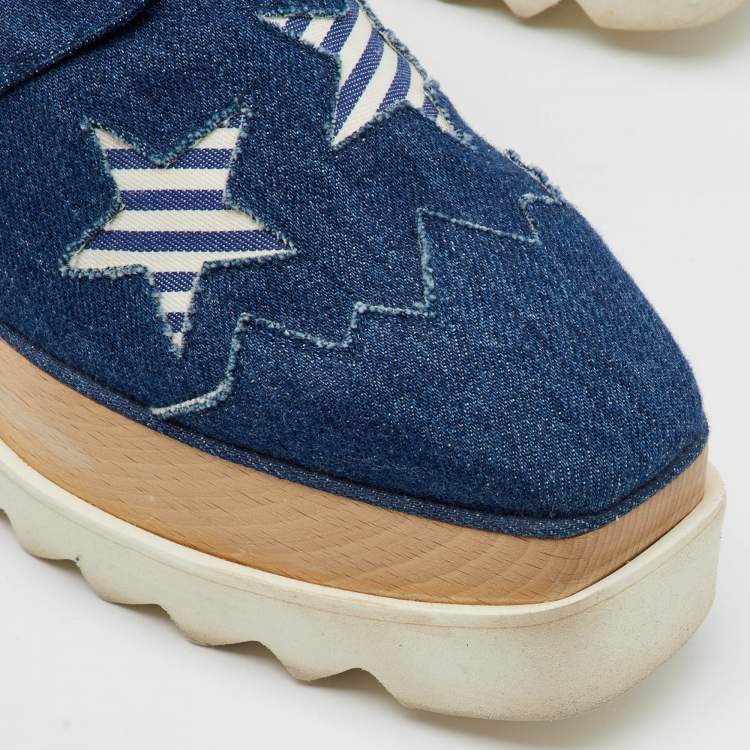 Pre Owned Stella McCartney Blue Denim Elyse Star Platform Derby Sneakers Size 39.5
