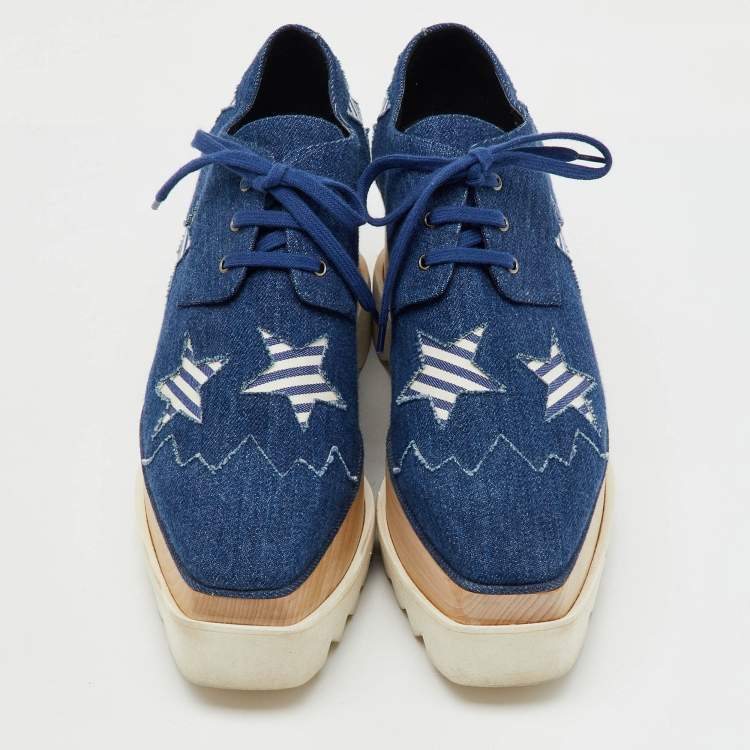 Pre Owned Stella McCartney Blue Denim Elyse Star Platform Derby Sneakers Size 39.5