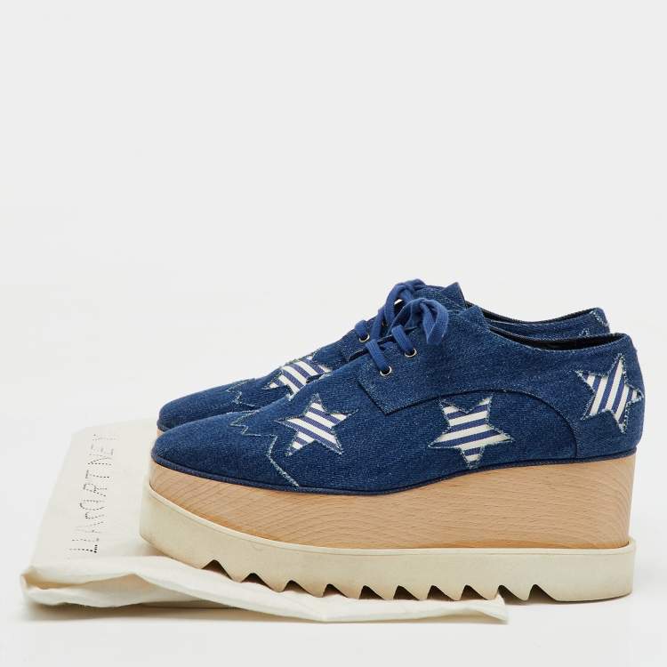 Pre Owned Stella McCartney Blue Denim Elyse Star Platform Derby Sneakers Size 39.5