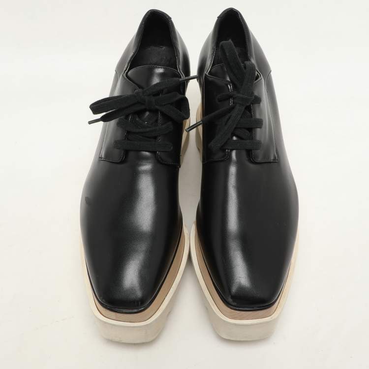 Pre Owned Stella McCartney Black Faux Leather Elyse Platform Derby Size 36.5