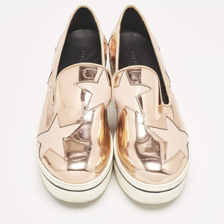 Pre Owned Stella McCartney Rose Gold Faux Leather Elyse Star Slip On Sneakers Size 37
