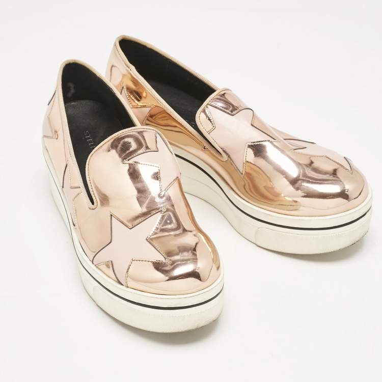 Pre Owned Stella McCartney Rose Gold Faux Leather Elyse Star Slip On Sneakers Size 37