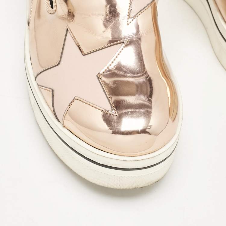 Pre Owned Stella McCartney Rose Gold Faux Leather Elyse Star Slip On Sneakers Size 37
