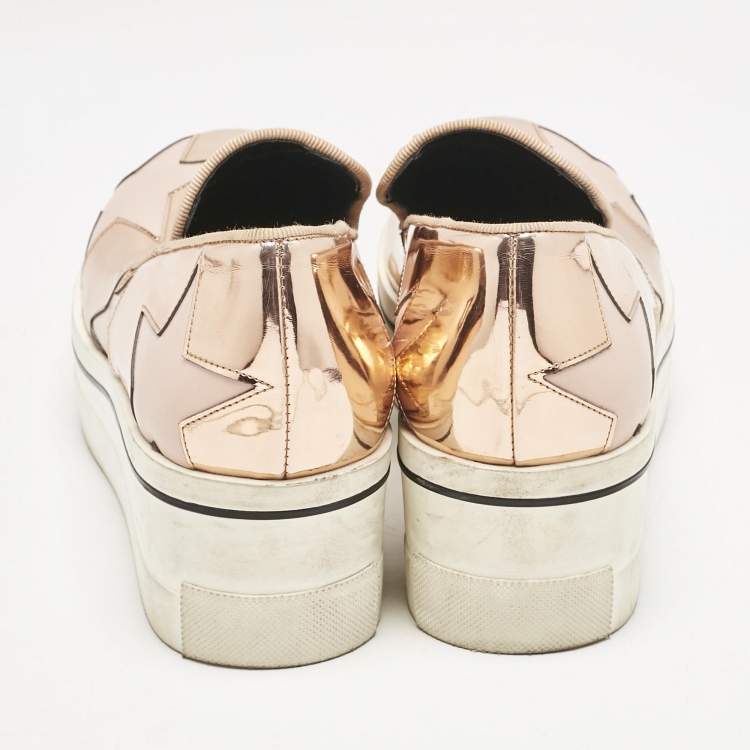 Pre Owned Stella McCartney Rose Gold Faux Leather Elyse Star Slip On Sneakers Size 37