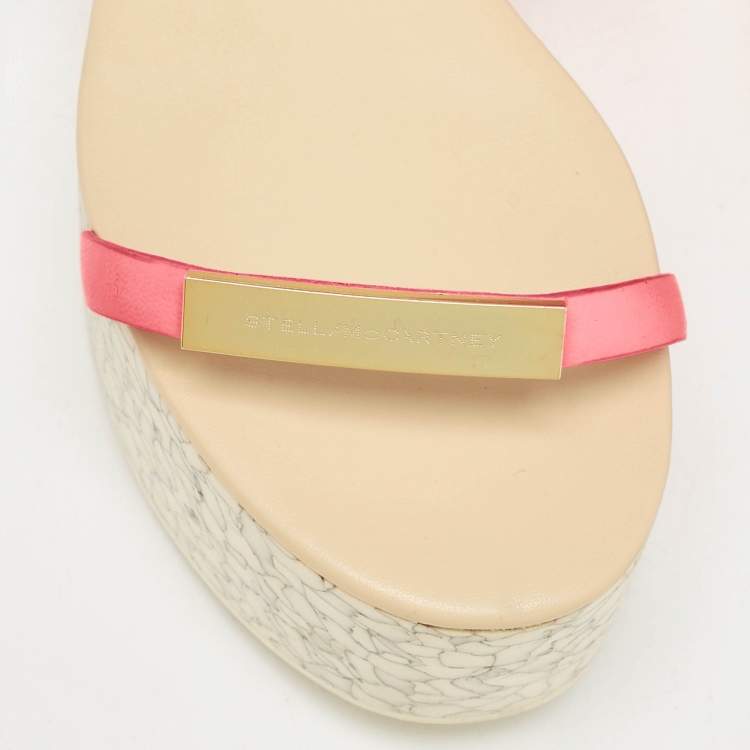 Pre Owned Stella McCartney Pink Faux Leather Geena Marble Wedge Platform Sandals Size 38