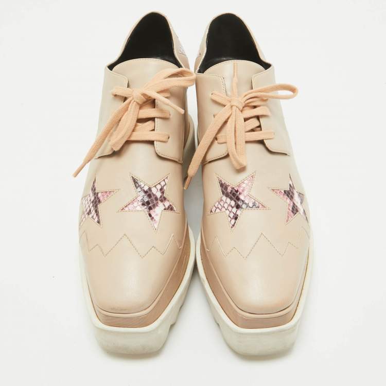 Pre Owned Stella McCartney Beige Faux Leather and Faux Snakeskin Leather Elyse Sneakers Size 38