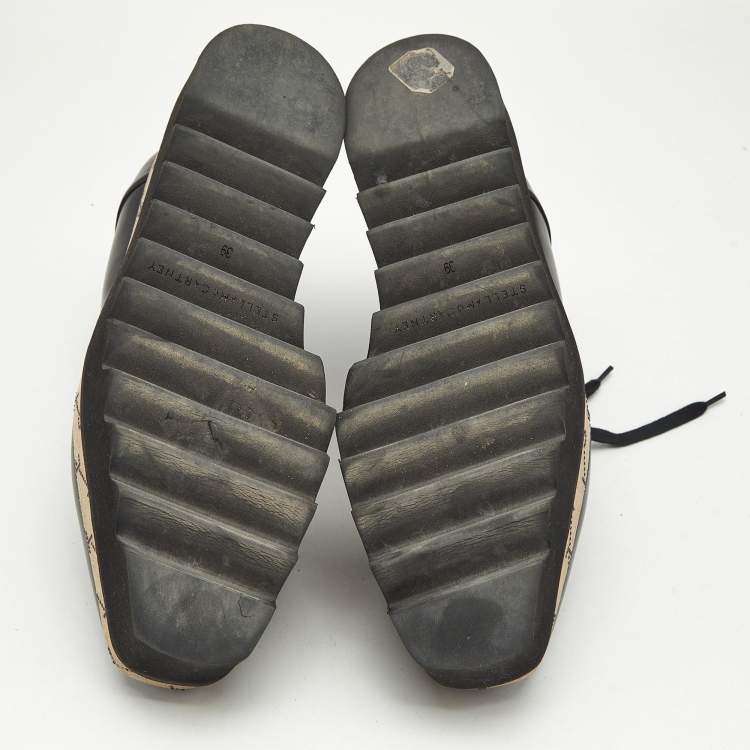 Pre Owned Stella McCartney Black Faux Leather Monogram Elyse Platform Derby Sneakers Size 39