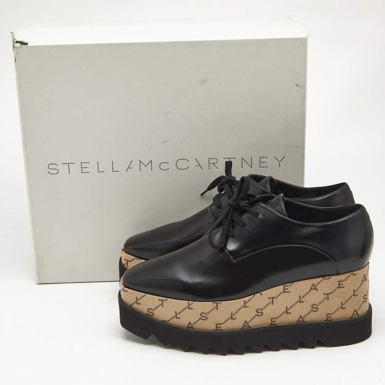 Pre Owned Stella McCartney Black Faux Leather Monogram Elyse Platform Derby Sneakers Size 39