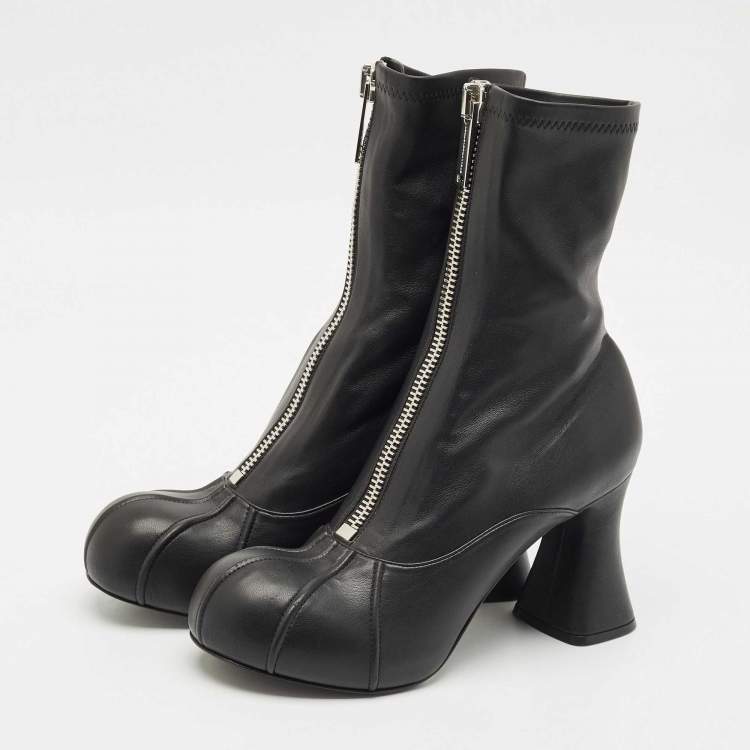 Pre Owned Stella McCartney Black Faux Leather Groove Ankle Boots Size 41