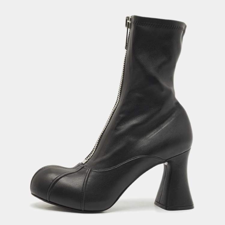 Pre Owned Stella McCartney Black Faux Leather Groove Ankle Boots Size 41