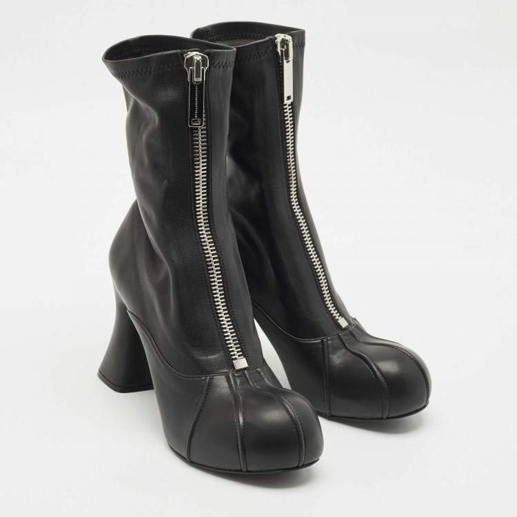 Pre Owned Stella McCartney Black Faux Leather Groove Ankle Boots Size 41
