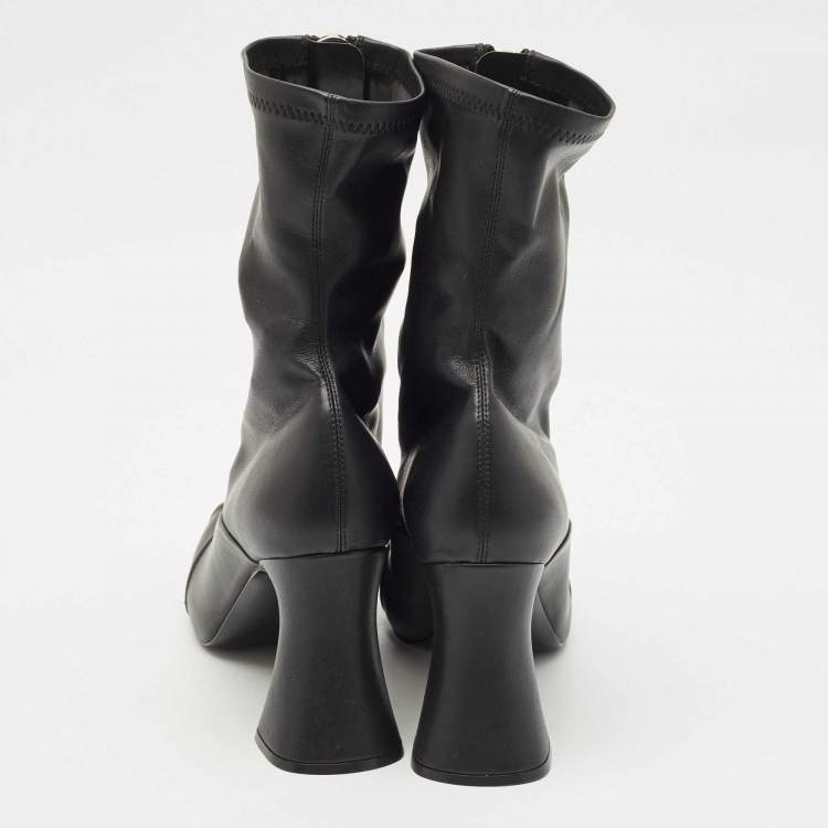 Pre Owned Stella McCartney Black Faux Leather Groove Ankle Boots Size 41
