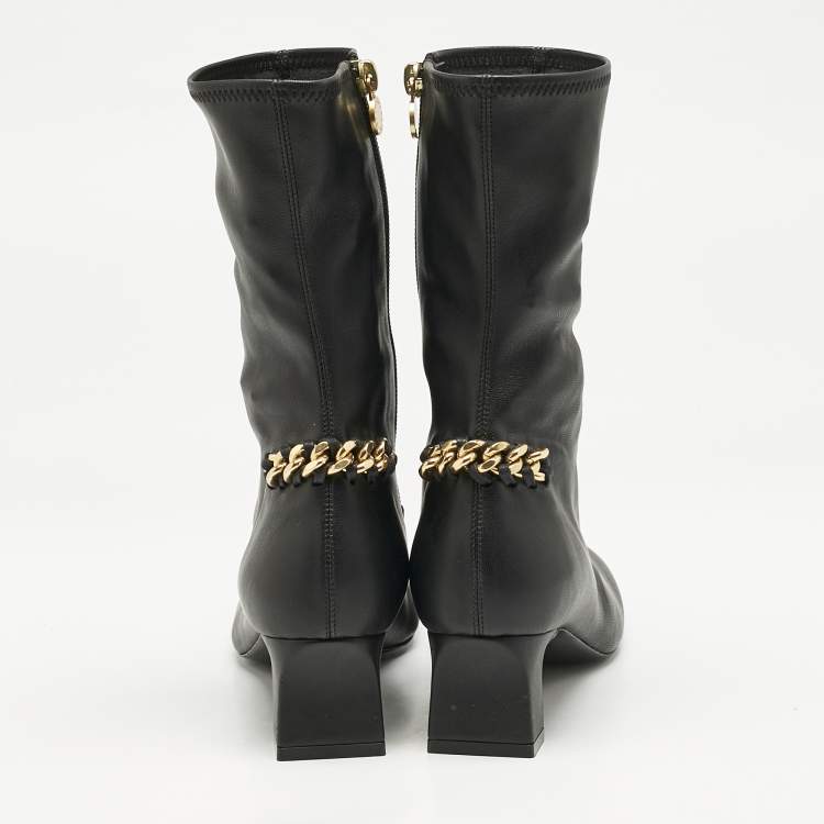 Pre Owned Stella McCartney Black Faux Leather Falabella Ankle Length Boots Size 36