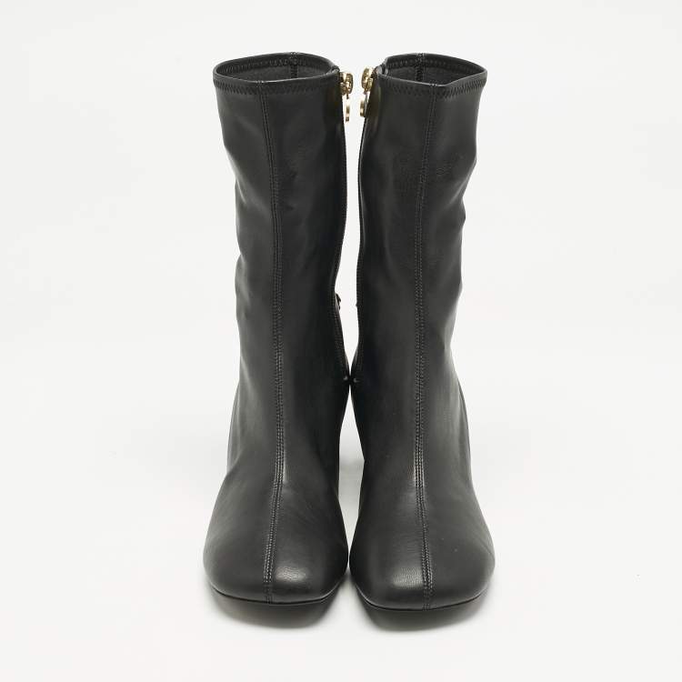 Pre Owned Stella McCartney Black Faux Leather Falabella Ankle Length Boots Size 36
