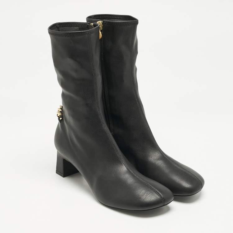 Pre Owned Stella McCartney Black Faux Leather Falabella Ankle Length Boots Size 36