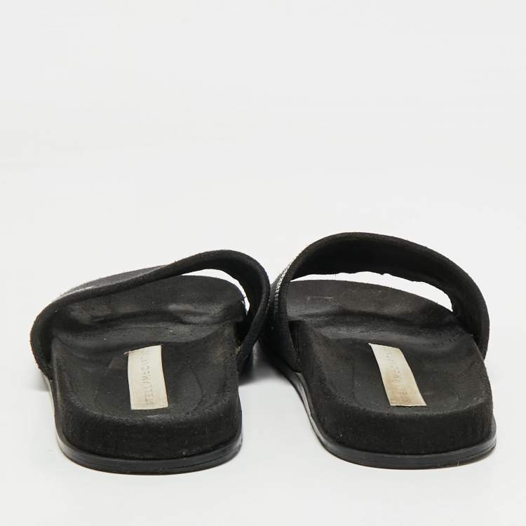 Pre Owned Stella McCartney Black Faux Suede Star Embellished Flat Slides Size 37