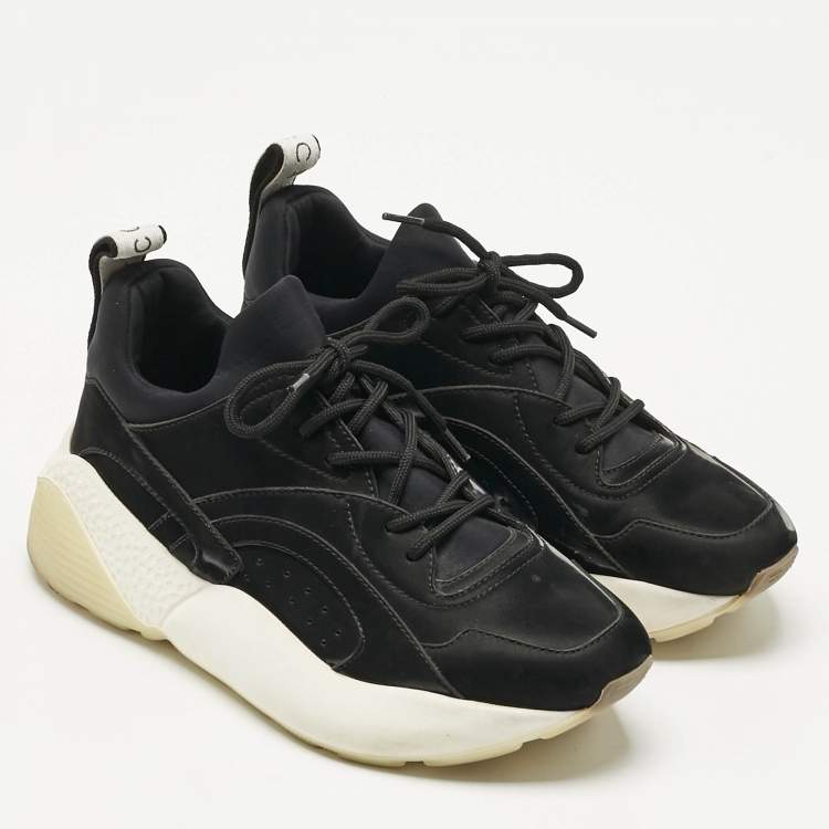 Pre Owned  Stella McCartney Black Faux Leather and Fabric Eclypse Low Top Sneakers Size 39
