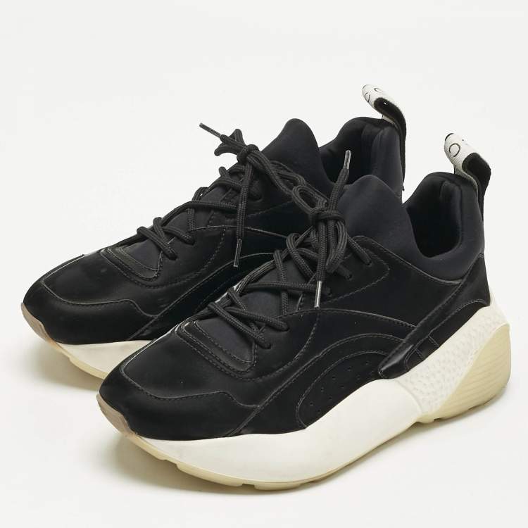 Pre Owned  Stella McCartney Black Faux Leather and Fabric Eclypse Low Top Sneakers Size 39