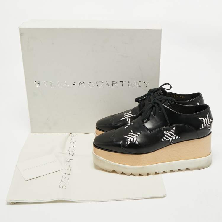 Pre Owned Stella McCartney Black Faux Leather Elyse Star Platform Derby Sneakers Size 40.5