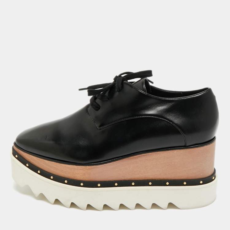 Pre Owned Stella McCartney Black Faux Leather Elyse Sneakers Size 37