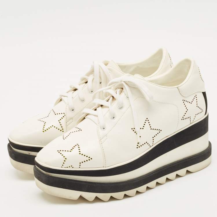 Pre Owned Stella McCartney White Faux Leather Elyse Star Platform Derby Sneakers Size 38