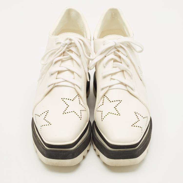 Pre Owned Stella McCartney White Faux Leather Elyse Star Platform Derby Sneakers Size 38
