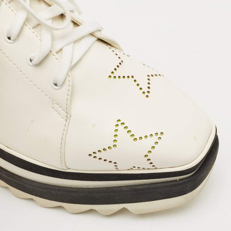 Pre Owned Stella McCartney White Faux Leather Elyse Star Platform Derby Sneakers Size 38