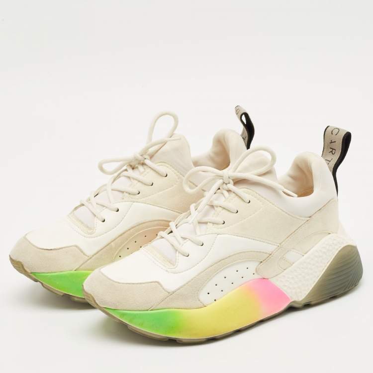 Pre Owned Stella McCartney Multicolor Faux Leather and Faux Suede Eclypse Lace Up Sneakers Size 38