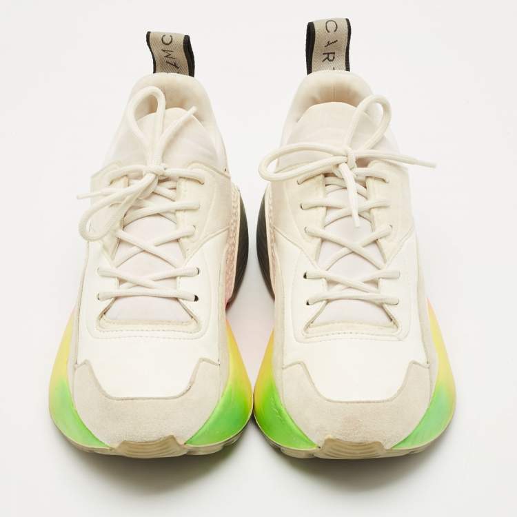 Pre Owned Stella McCartney Multicolor Faux Leather and Faux Suede Eclypse Lace Up Sneakers Size 38