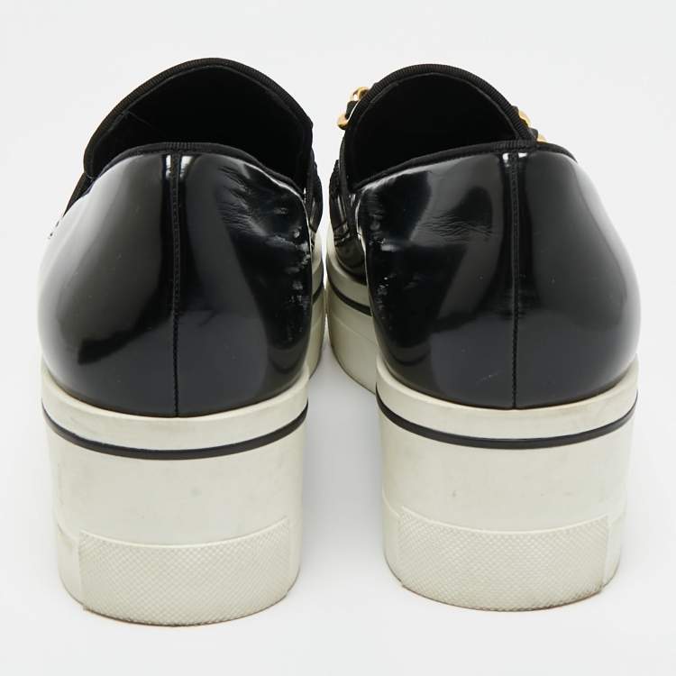 Pre Owned Stella McCartney Black Faux Leather Chain Link Platform Slip On Sneakers Size 38